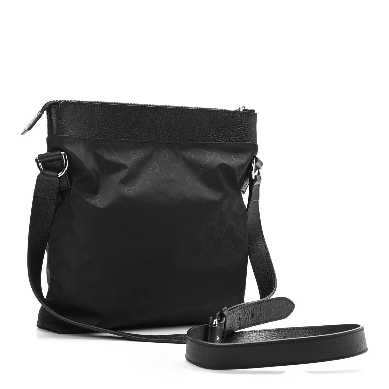 Gucci Nylon Monogram Dollar Calfskin Flat Messenger Bag Black 3 of 10