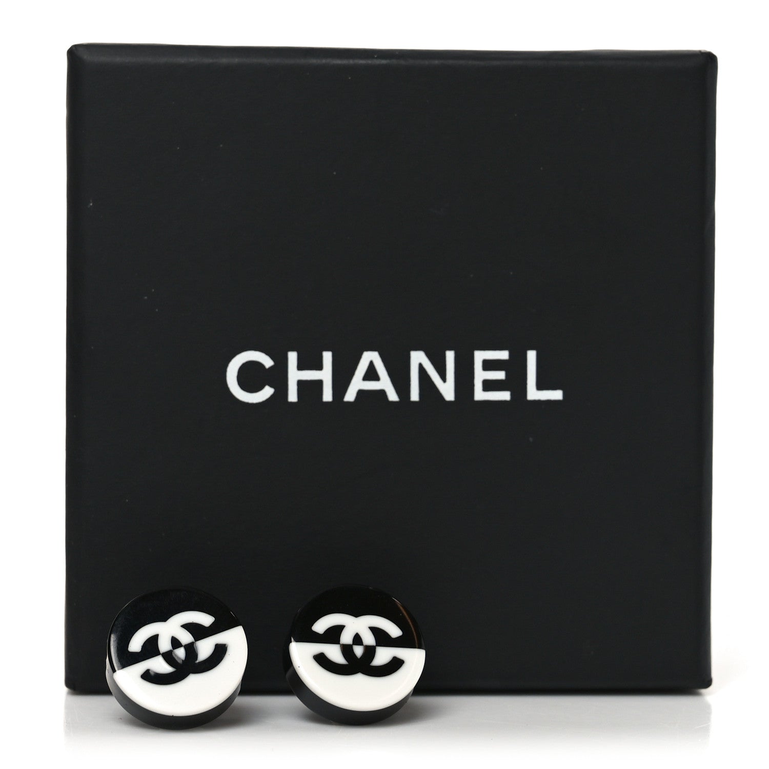 Chanel Resin CC Round Earrings White Black 5 of 5