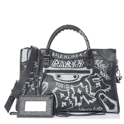 Balenciaga Agneau Arena Graffiti All Over Classic Hardware City Gris Fossile White 1 of 12