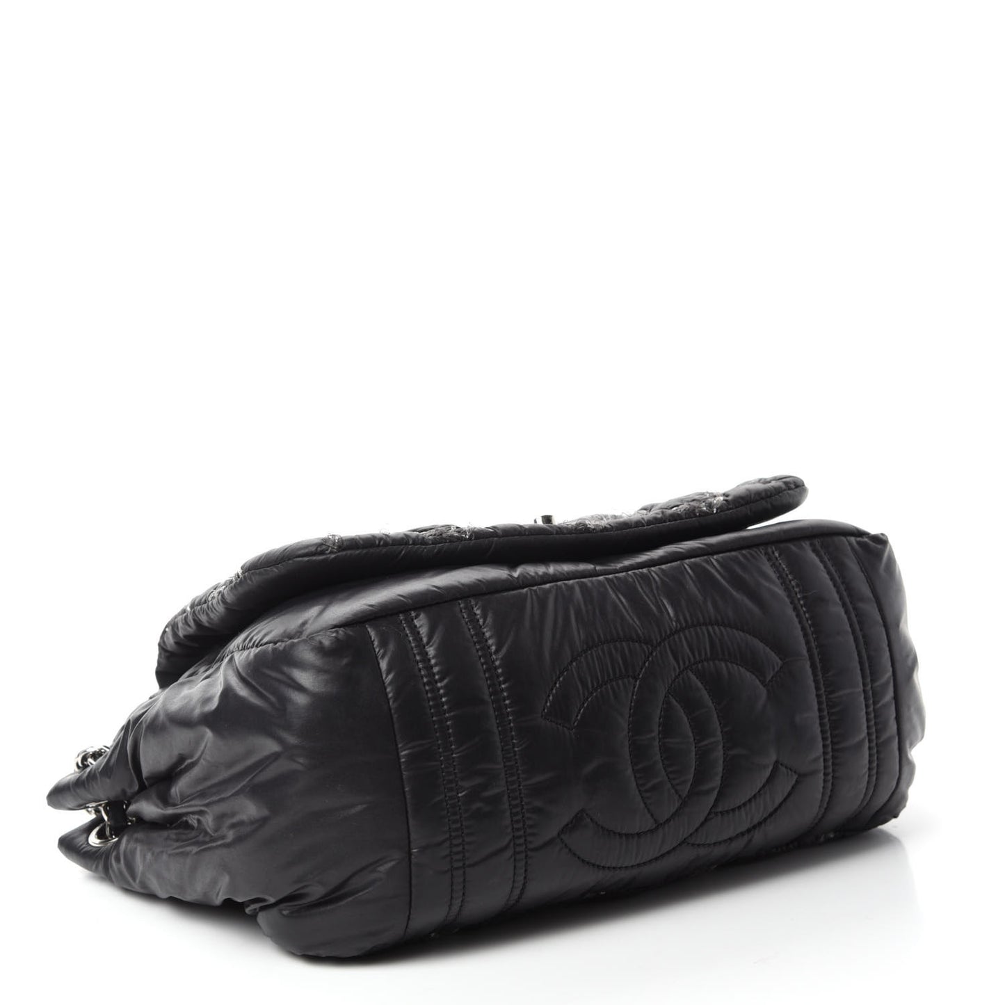 Nylon Quilted Tweed Stitch Bubble Flap Black