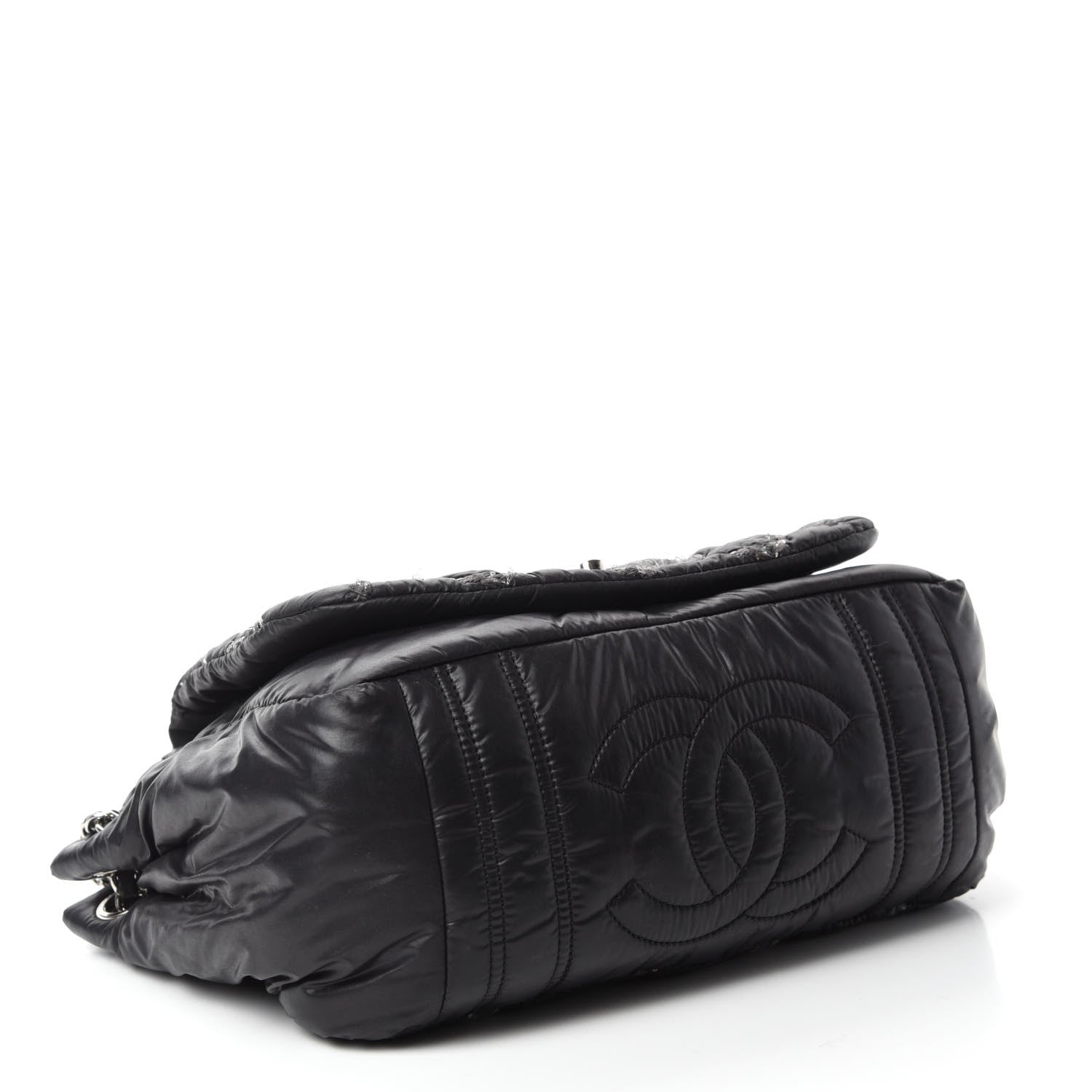 Chanel Nylon Quilted Tweed Stitch Bubble Flap Black 4 of 14