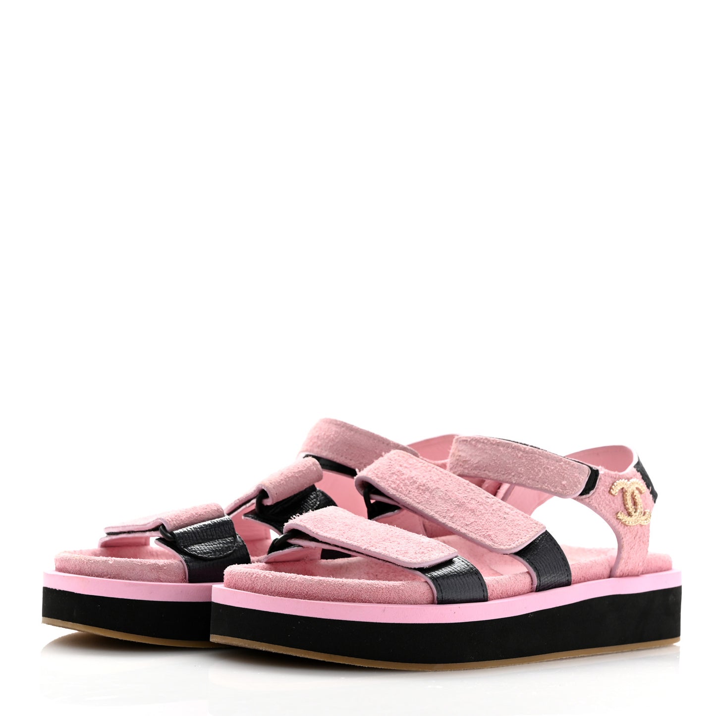 Suede Calfskin Velcro Flat Sandals 39 Light Pink