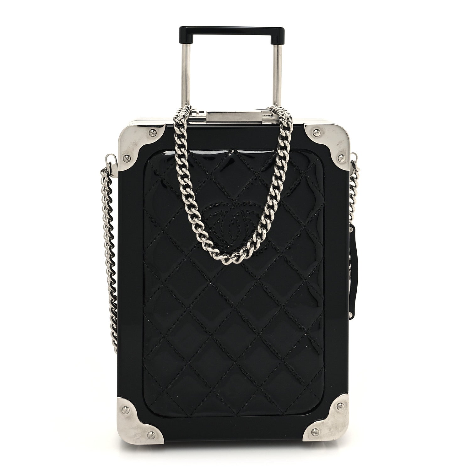 Chanel Plexiglass Patent Evening In The Air Mini Trolley Minaudiere Clutch Black Gold 1 of 13