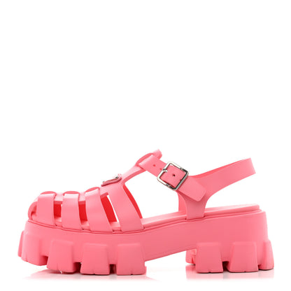 Prada Foam Rubber Metal Triangle Logo Monolith 55mm Cage Sandals 40 Begonia 1 of 9