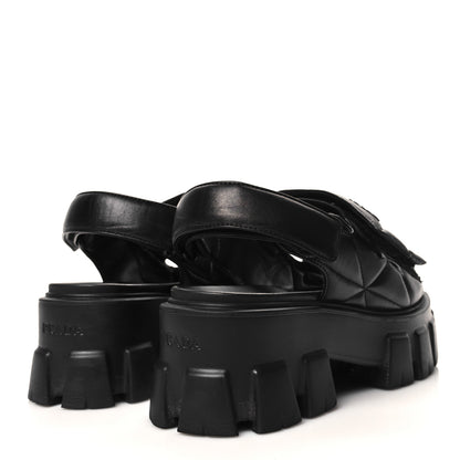 Prada Nappa Soft Metal Triangle Logo Padded Monolith 55mm Slingback Sandals 36 Black 4 of 9