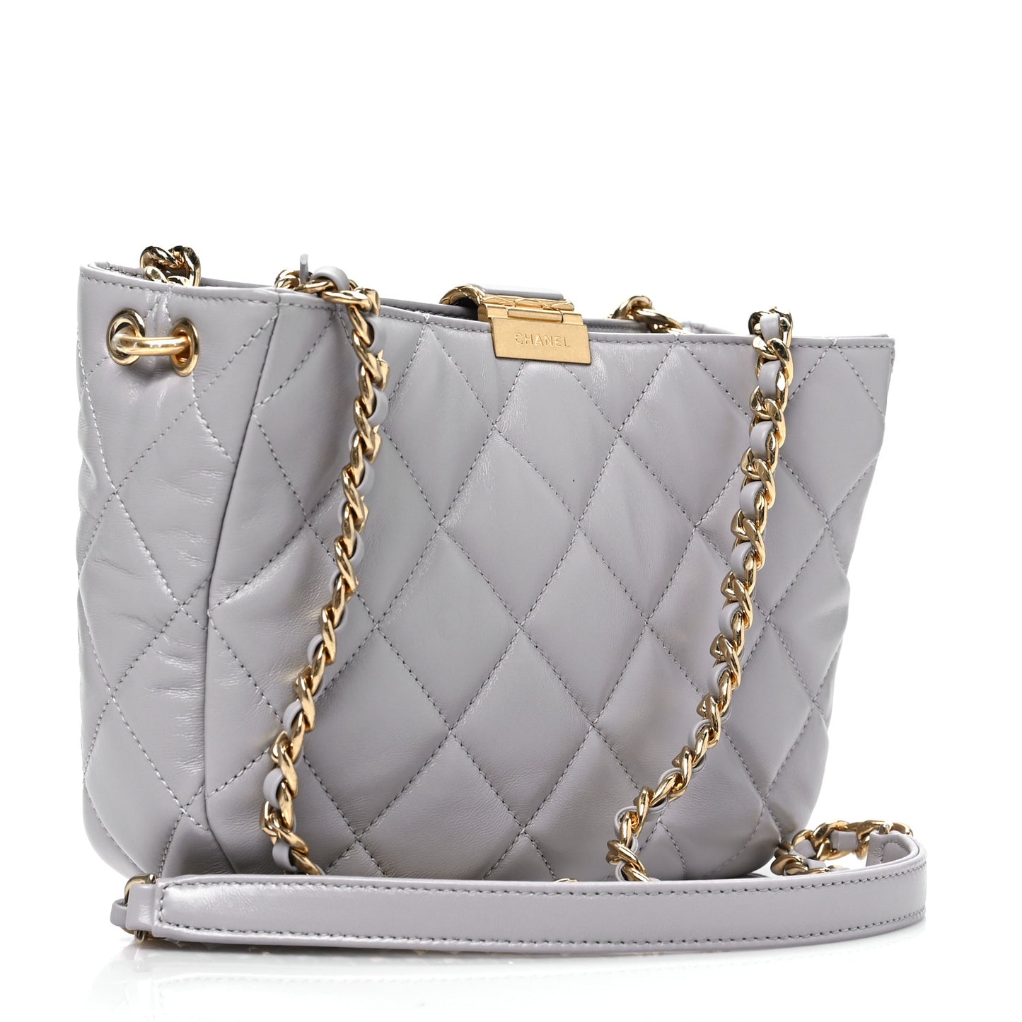 Lambskin Quilted Large Chain Hobo Light Grey