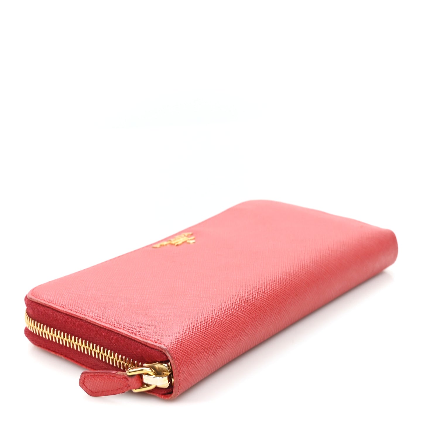 Saffiano Metal Zip Around Wallet Rosso