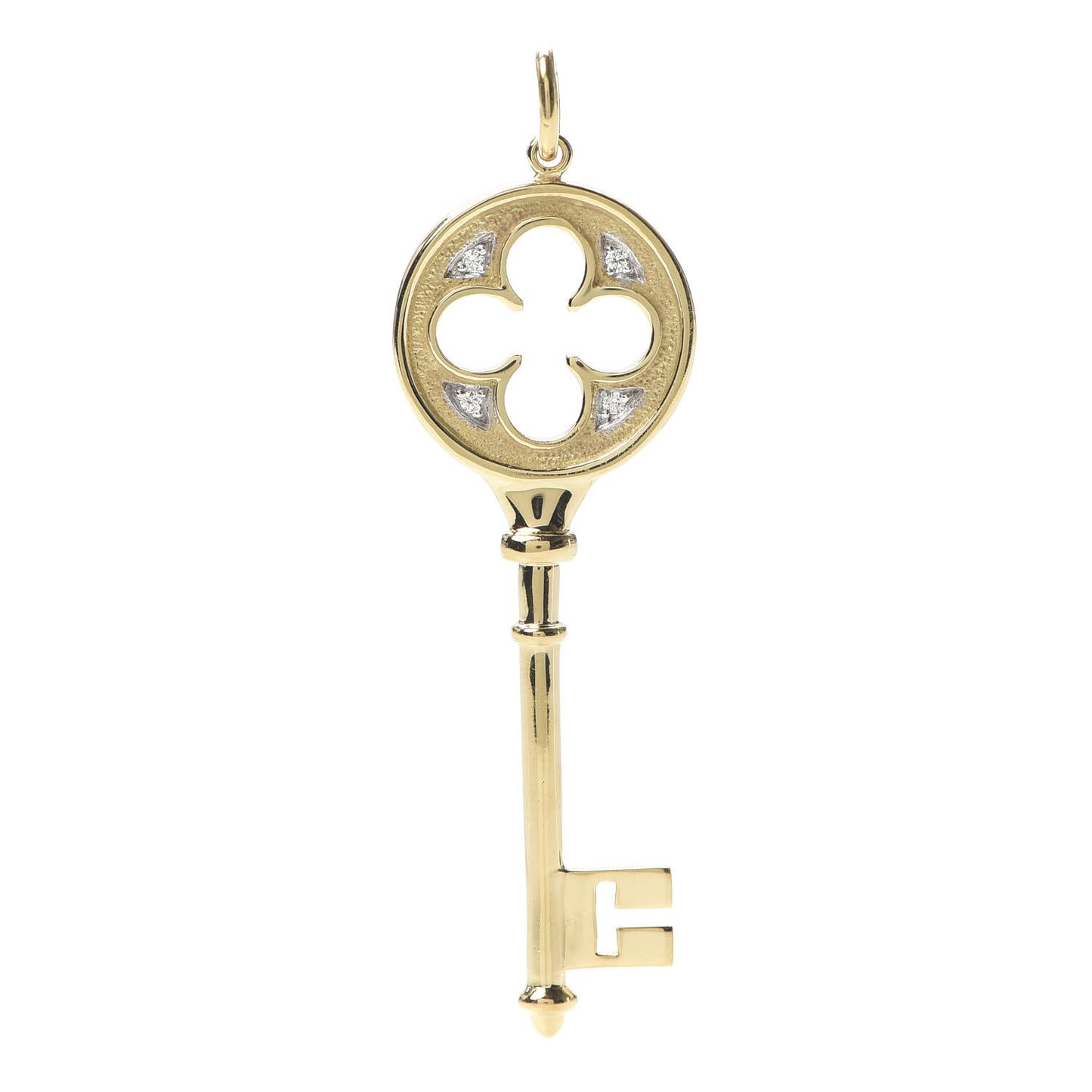 18K Yellow Gold Diamond Quatrefoil Key Pendant