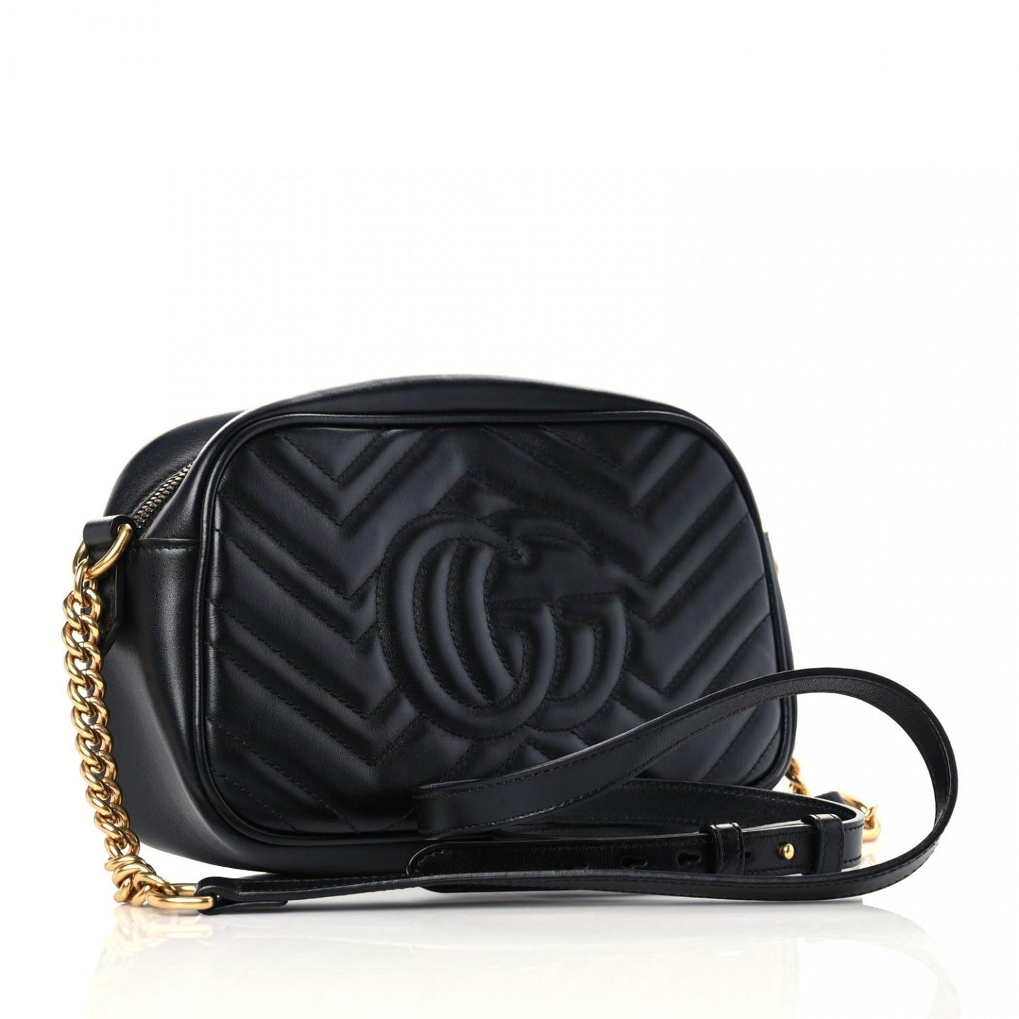 Calfskin Matelasse Small GG Marmont Chain Shoulder Bag Black