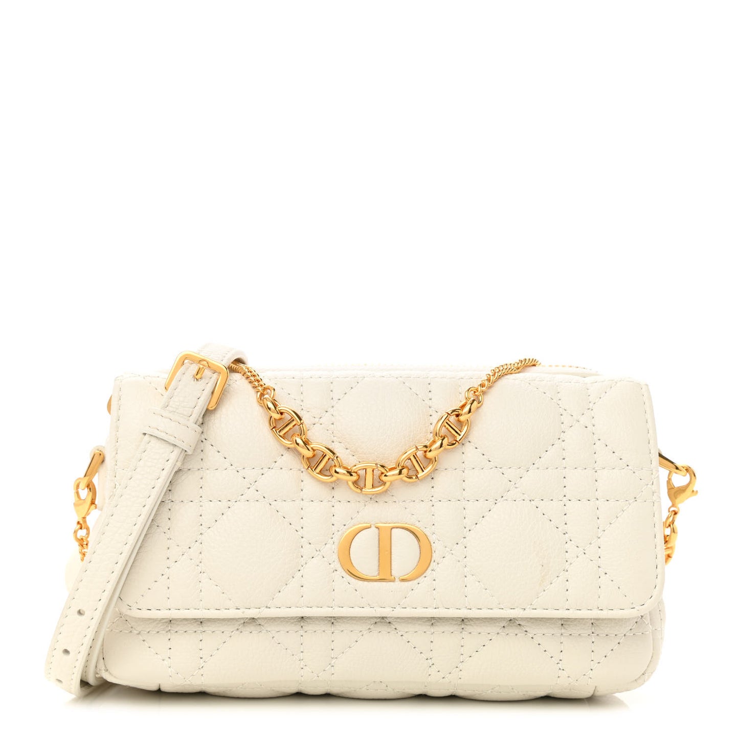 Supple Calfskin Cannage Caro Pouch with Chain Latte