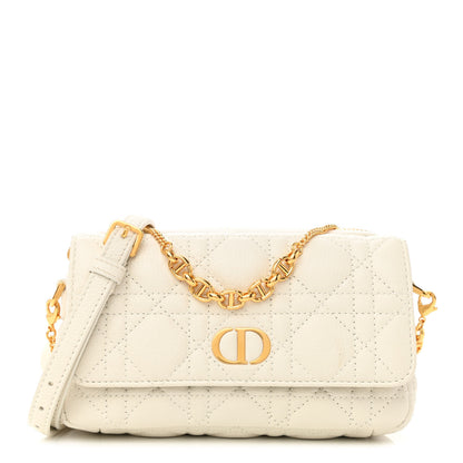 Christian Dior Supple Calfskin Cannage Caro Pouch with Chain Latte 1 of 9