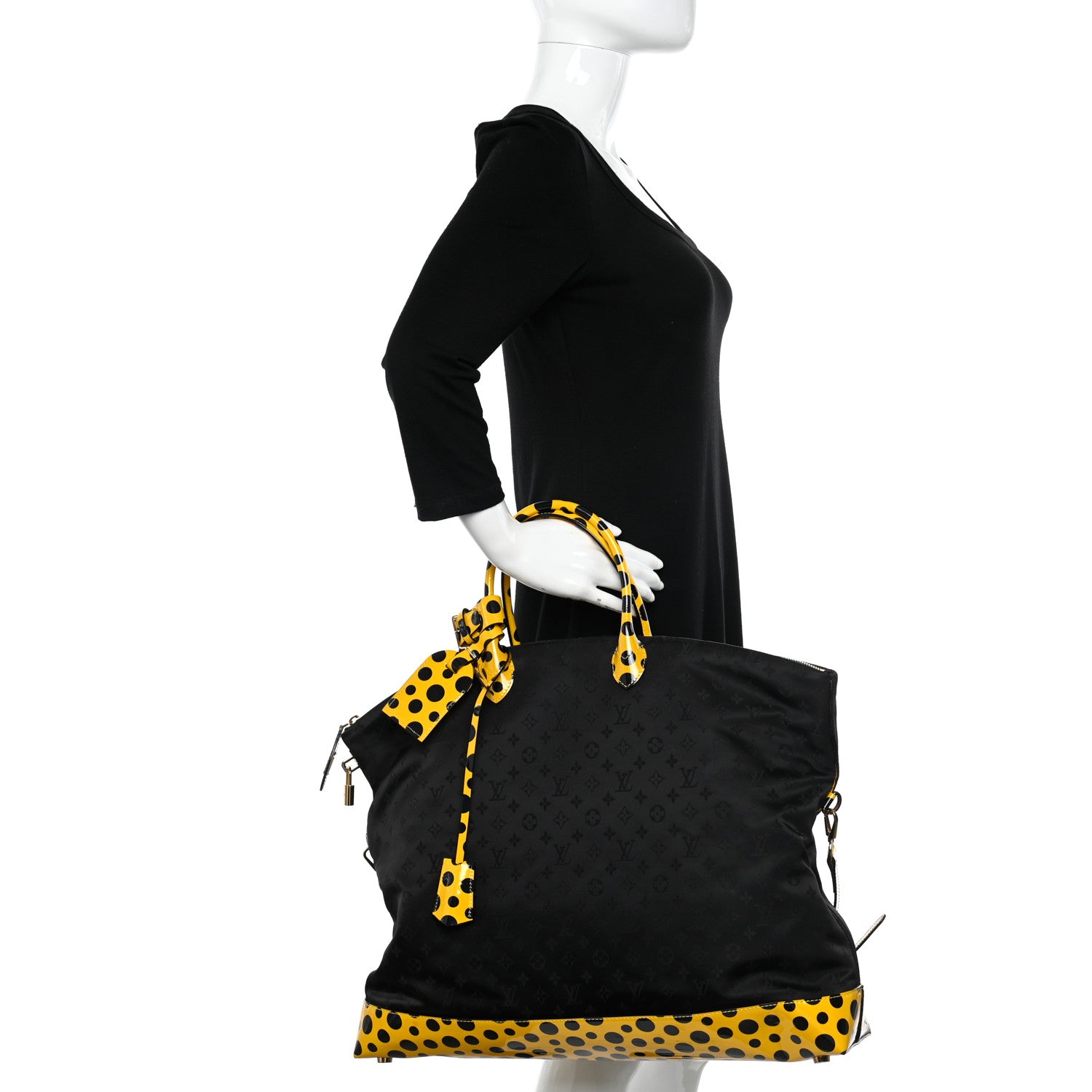 Louis Vuitton Nylon Monogram Kusama Infinity Dots Lockit GM Black Yellow 2 of 13