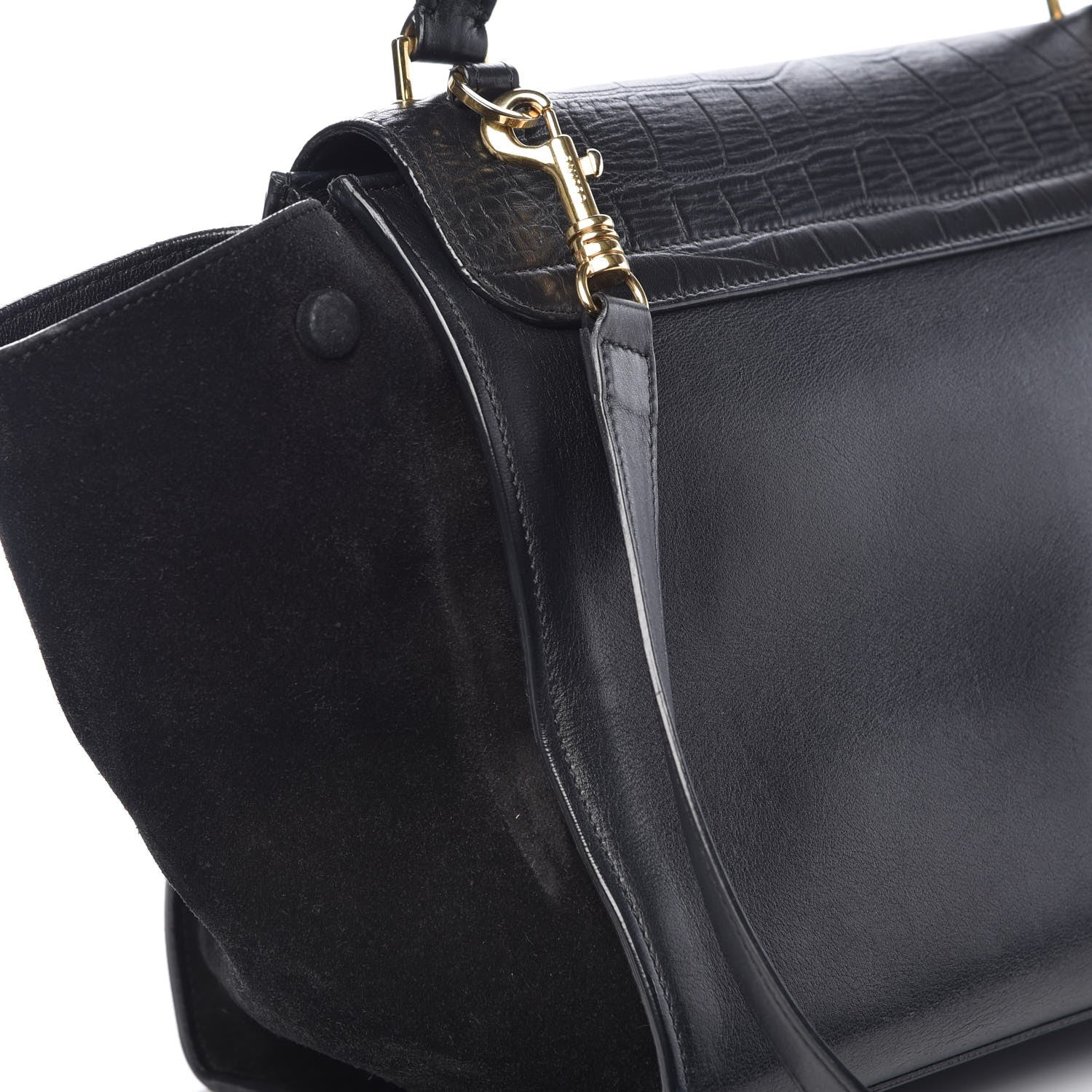 Celine Crocodile Embossed Calfskin Suede Medium Trapeze Black 23 of 23