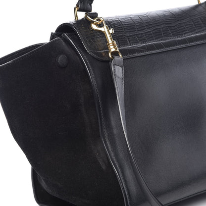 Celine Crocodile Embossed Calfskin Suede Medium Trapeze Black 23 of 23