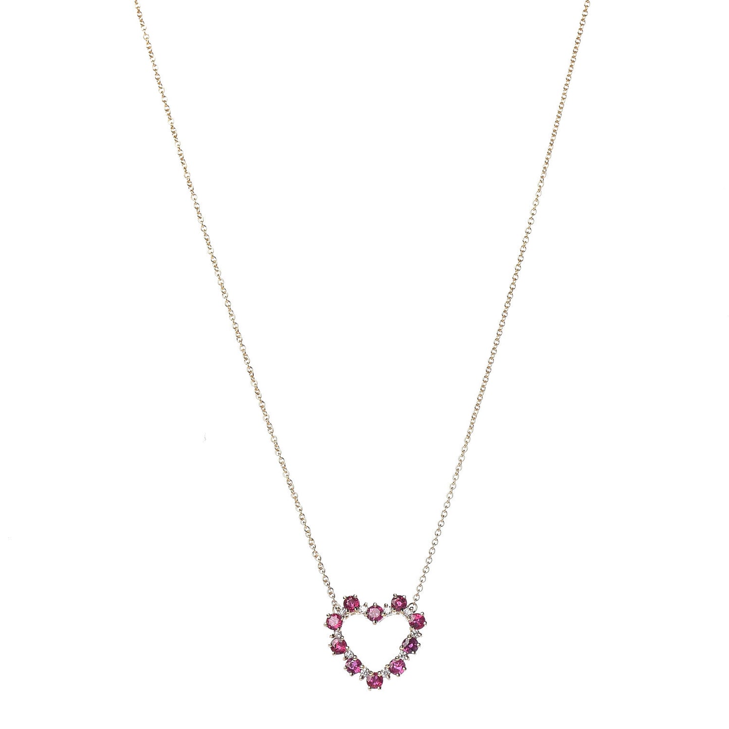 18K Yellow Gold Diamond Ruby Heart Pendant Necklace
