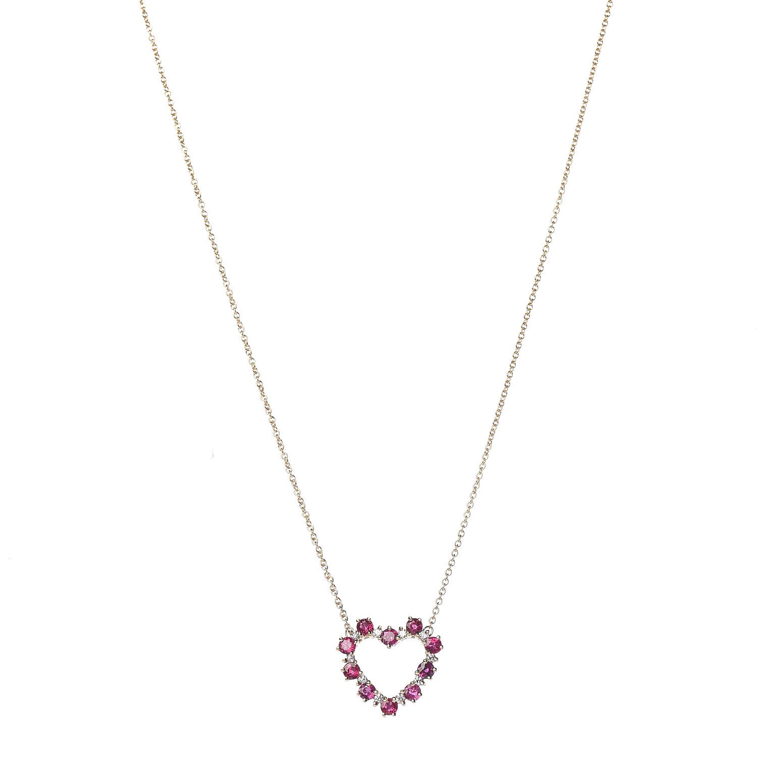 Tiffany 18K Yellow Gold Diamond Ruby Heart Pendant Necklace 1 of 6
