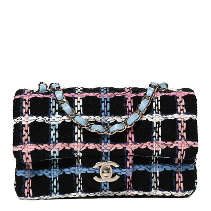 Chanel Tweed Quilted Mini Rectangular Flap Black Pink Blue Ecru 1 of 11