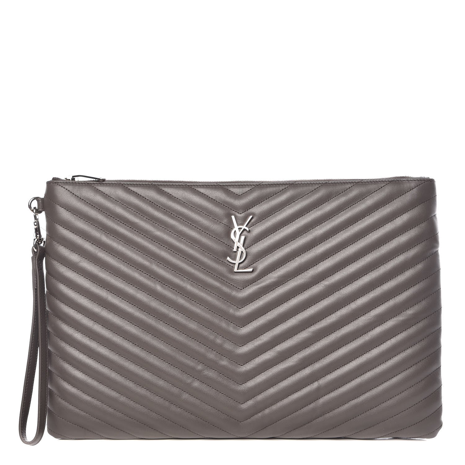 Saint Laurent Calfskin Matelasse Chevron Cassandre Monogram Document Holder Earth 1 of 10