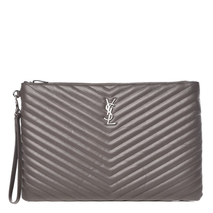 Saint Laurent Calfskin Matelasse Chevron Cassandre Monogram Document Holder Earth 1 of 10