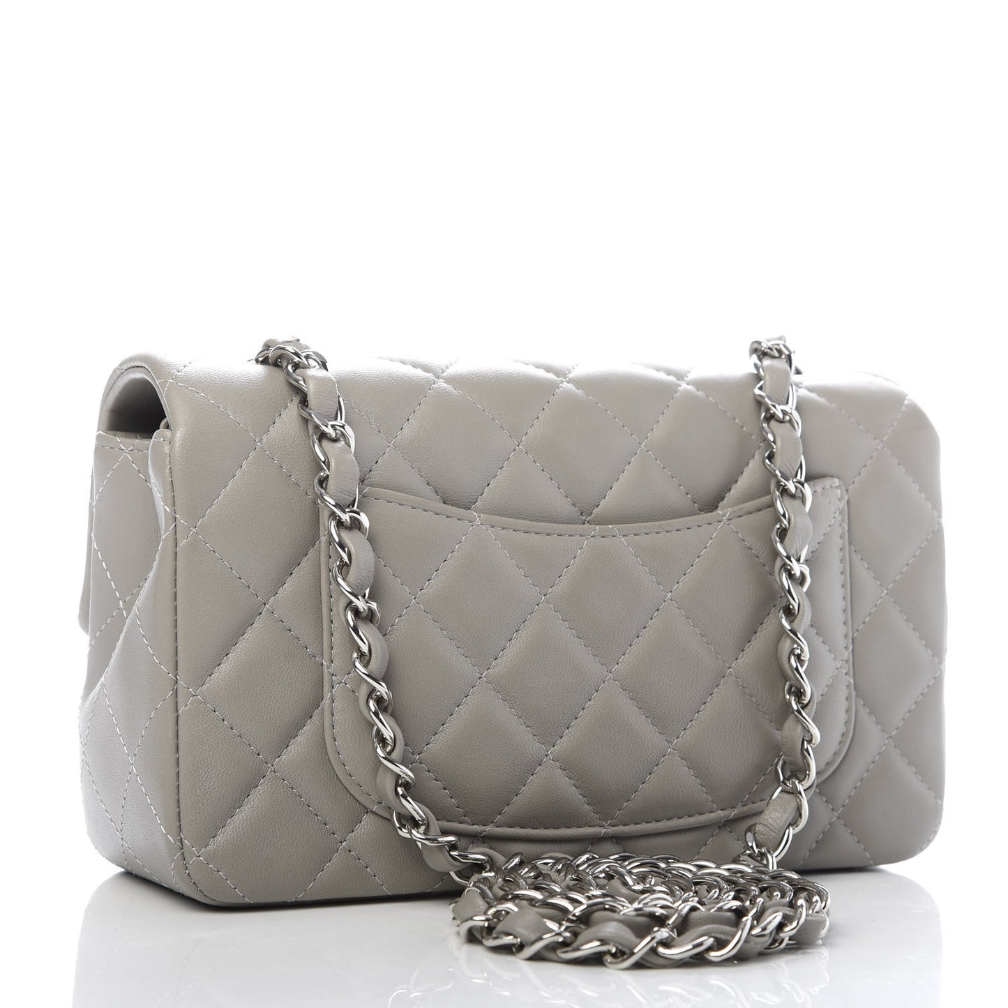 Lambskin Quilted Mini Rectangular Flap Grey