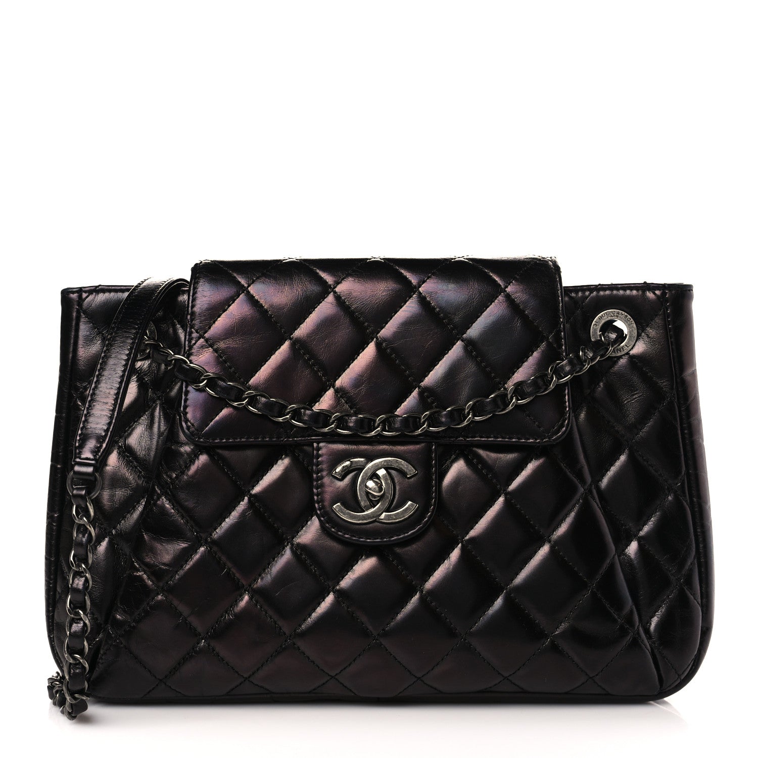 Chanel Glazed Calfskin Quilted Accordion Flap Black 1 of 9