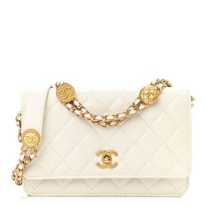 Chanel Caviar Quilted Twist Your Buttons Wallet On Chain WOC White 1 of 10