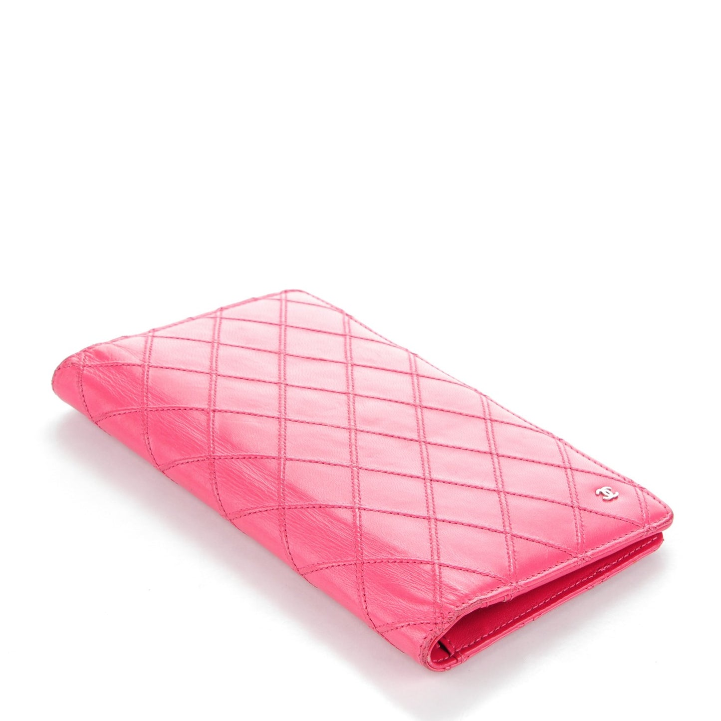 Lambskin Diamond Stitched Yen Wallet Fuchsia