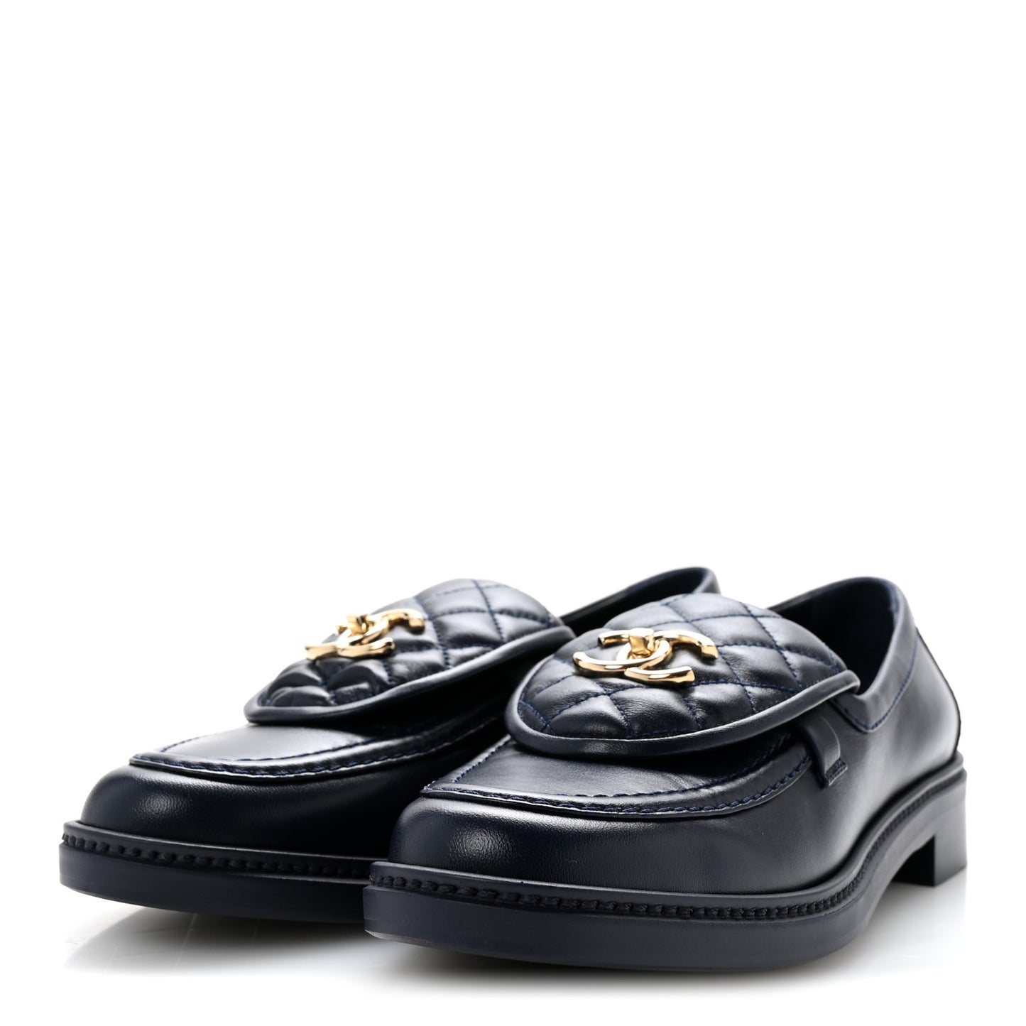 Lambskin Quilted CC Turnlock Loafers 40 Navy