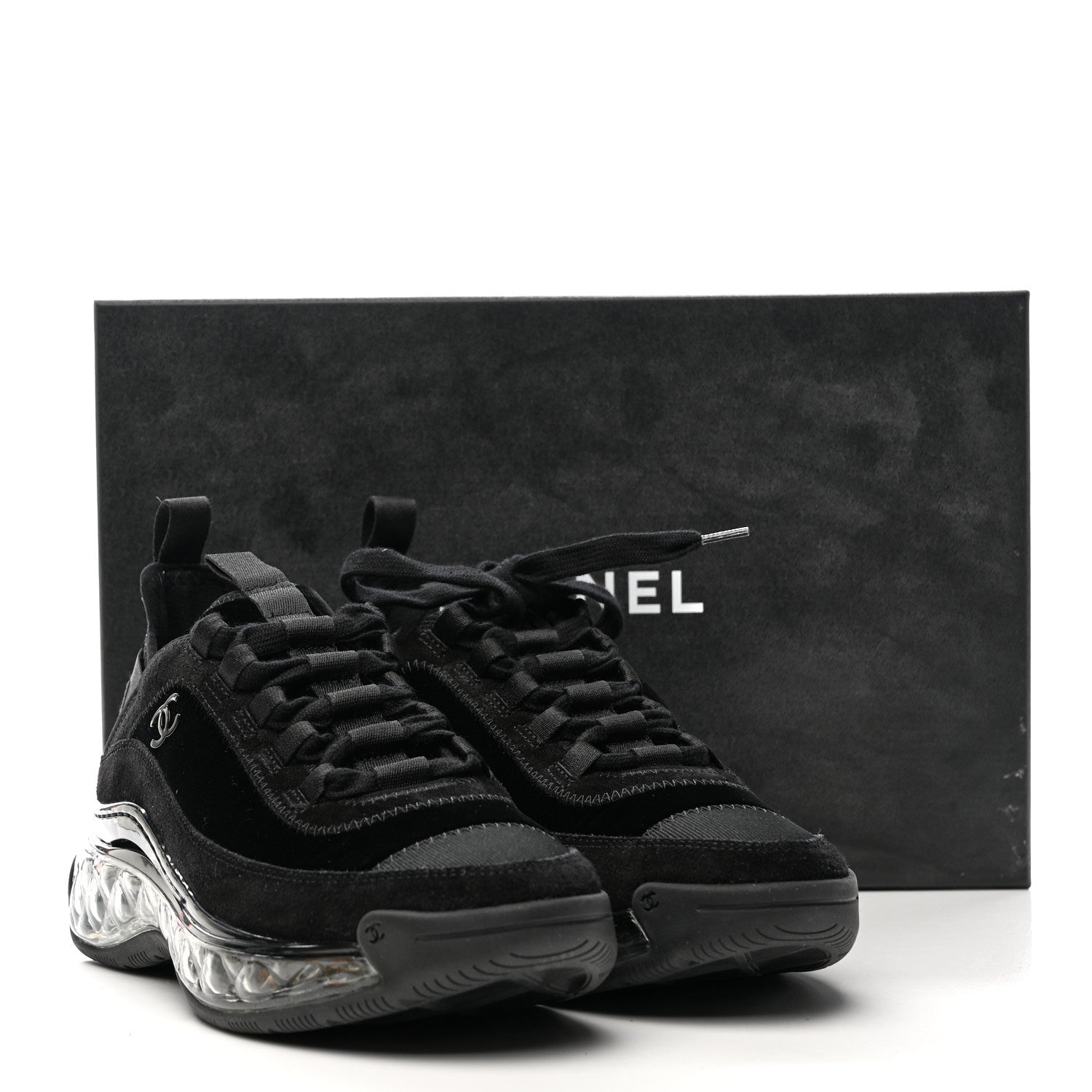 Chanel Suede Calfskin Velvet Grosgrain CC Sneakers 35.5 Black 9 of 9