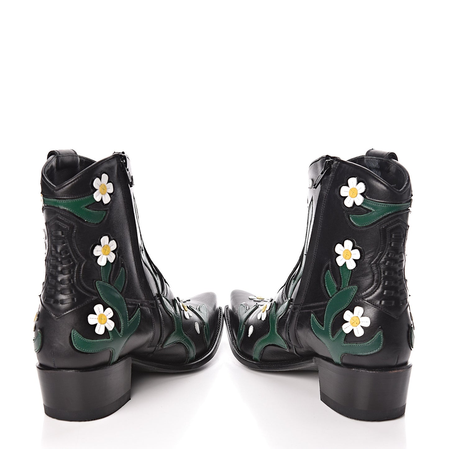 Calfskin Ranch Daisy Applique Ankle Boots 39 Black