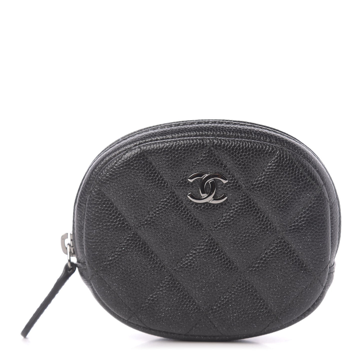 Iridescent Caviar Quilted Zip Around Classic Coin Purse Black