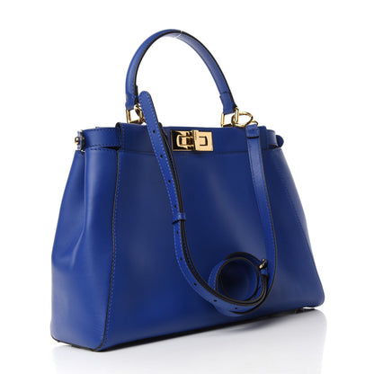 Fendi Vitello Morgan Fabric Jacquard Pequin Medium Peekaboo Iconic Satchel Blue Neon Tobacco 3 of 11