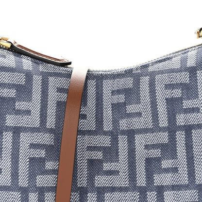 Fendi Denim Vitello King F is Fendi FF Embroidered Mini Fendigraphy Hobo Bag Blue Brown Blue Brown 9 of 11