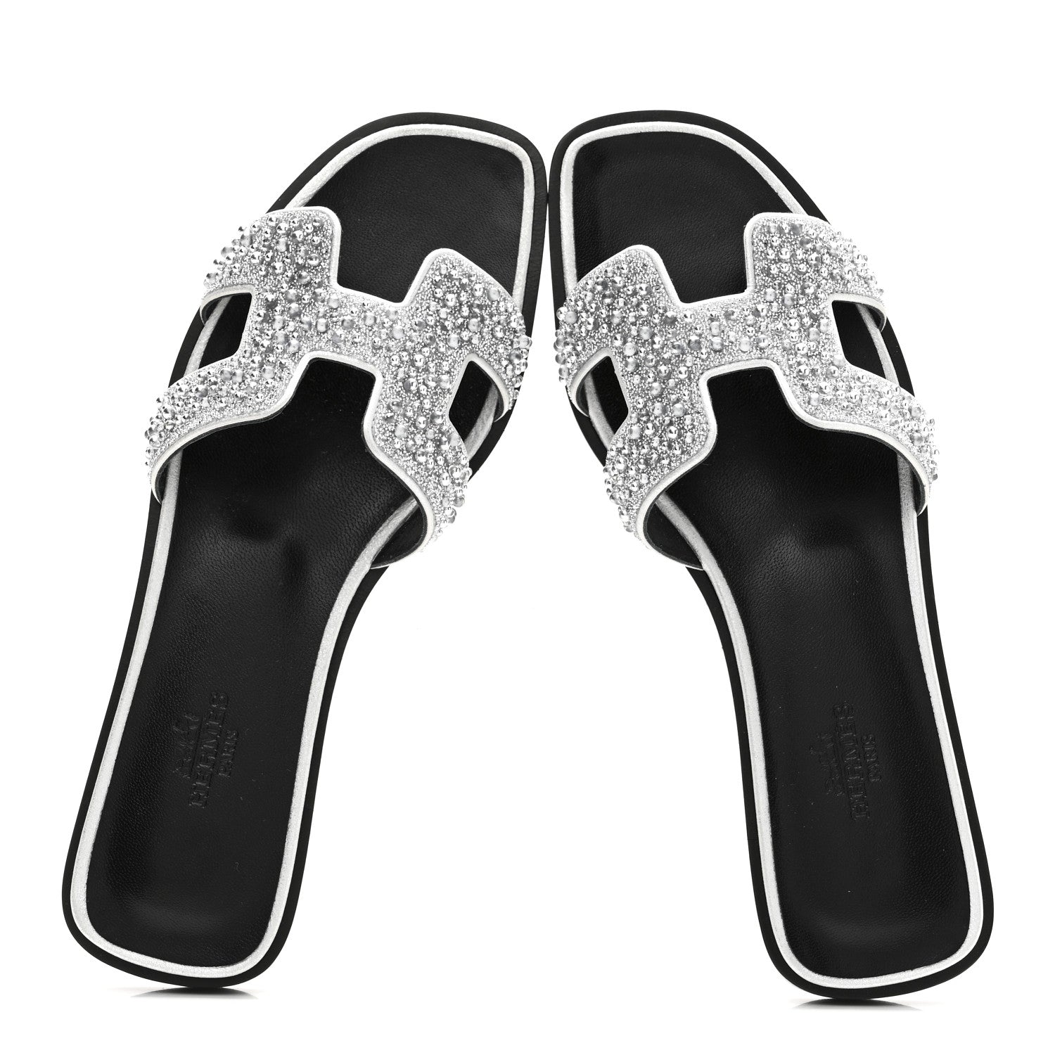 Hermes Velvet Goatskin Crystal Beads Oran Sandals 37 Gris Argente 2 of 11