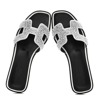 Hermes Velvet Goatskin Crystal Beads Oran Sandals 37 Gris Argente 2 of 11