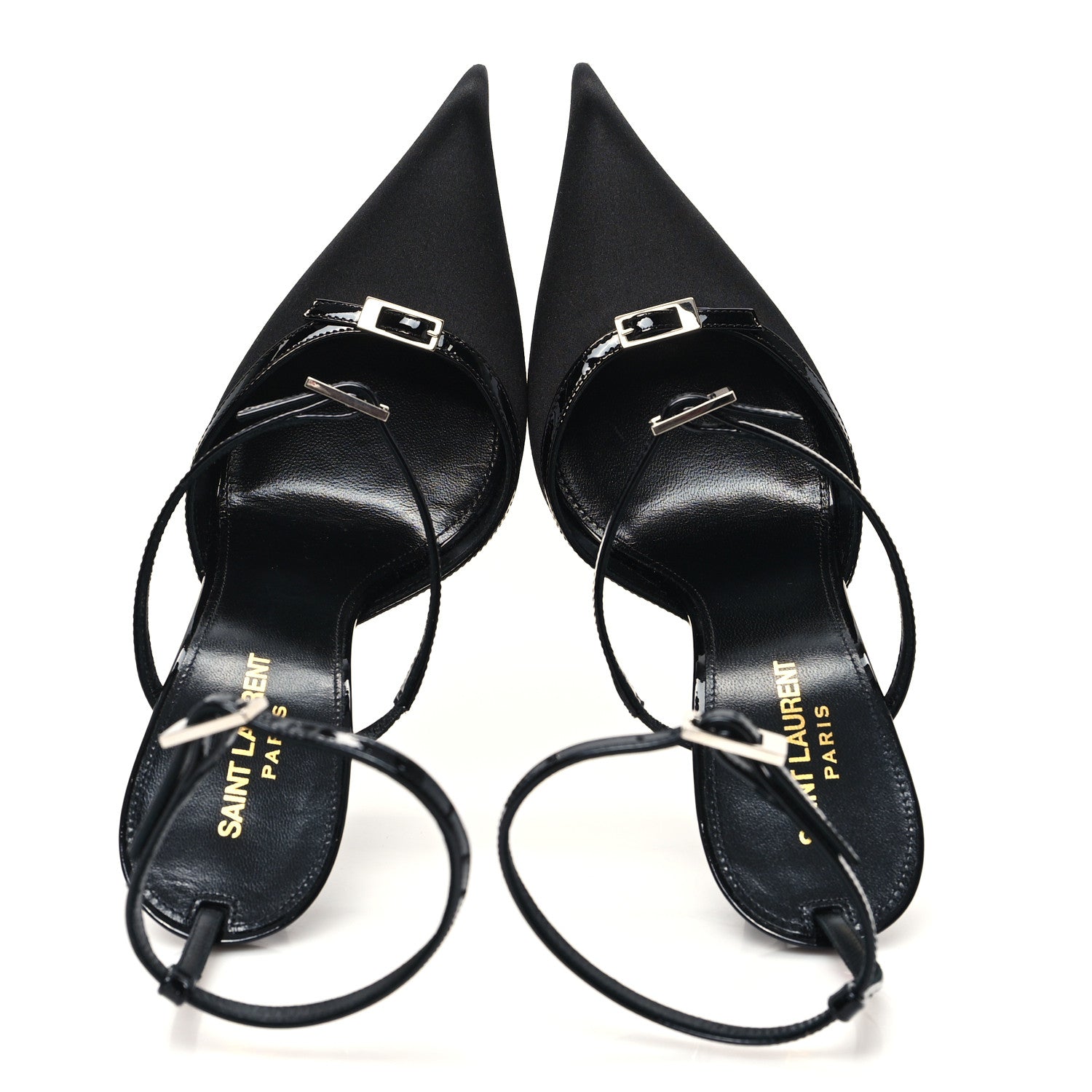 Saint Laurent Crepe Satin Jones 110 Strap Pumps 39 Black 2 of 10