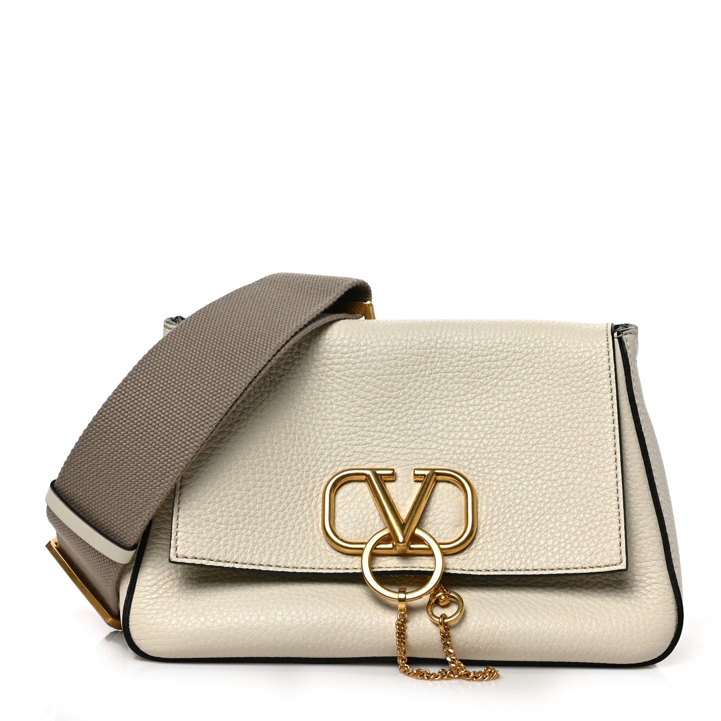 Pebbled Calfskin Small VRing Shoulder Bag Light Ivory