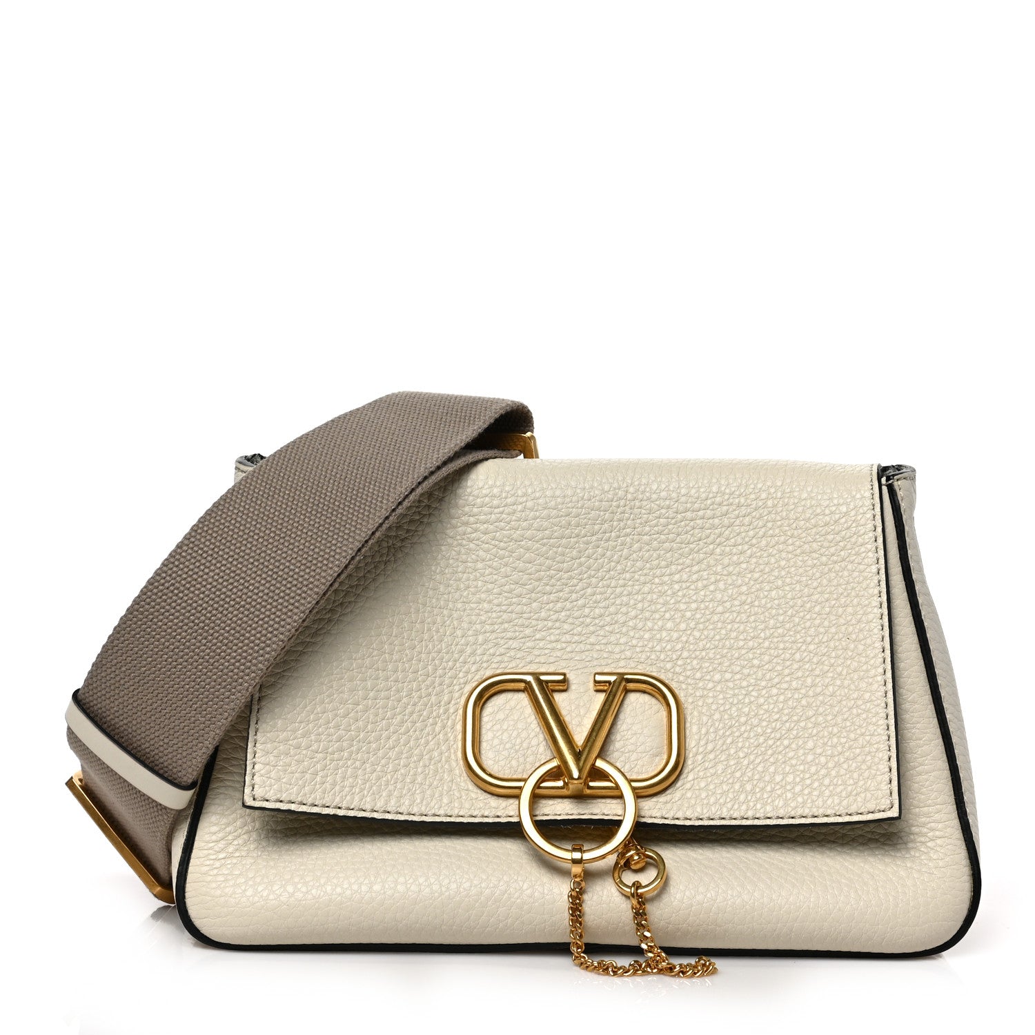 Valentino Garavani Pebbled Calfskin Small VRing Shoulder Bag Light Ivory 1 of 8
