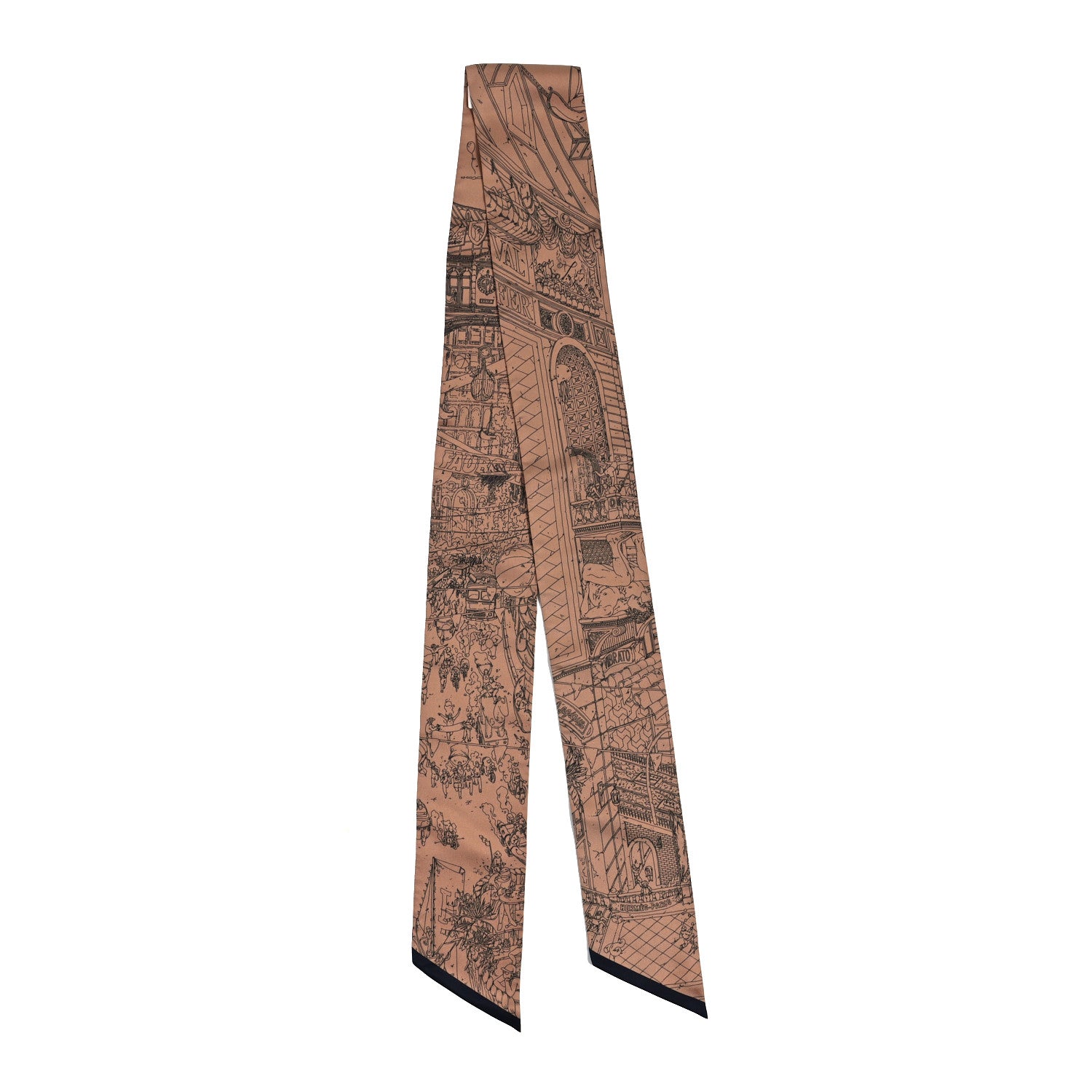 Hermes Silk Le Grand Prix du Faubourg Maxi Twilly Slim Beige Dore Black 2 of 4