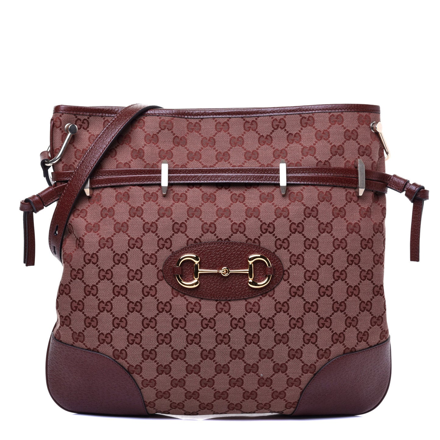 Monogram Textured Dollar Calfskin Horsebit 1955 Cinch Top Messenger Bag Sahara Rubino Chardonnay