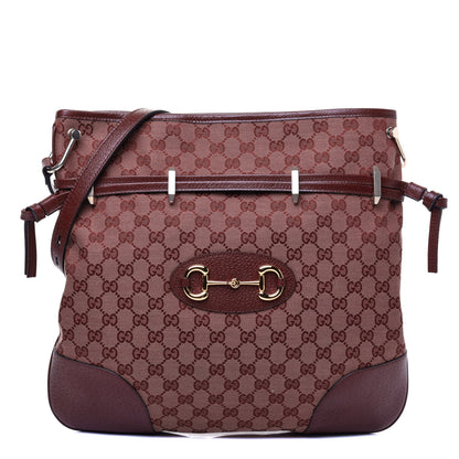Gucci Monogram Textured Dollar Calfskin Horsebit 1955 Cinch Top Messenger Bag Sahara Rubino Chardonnay 1 of 10
