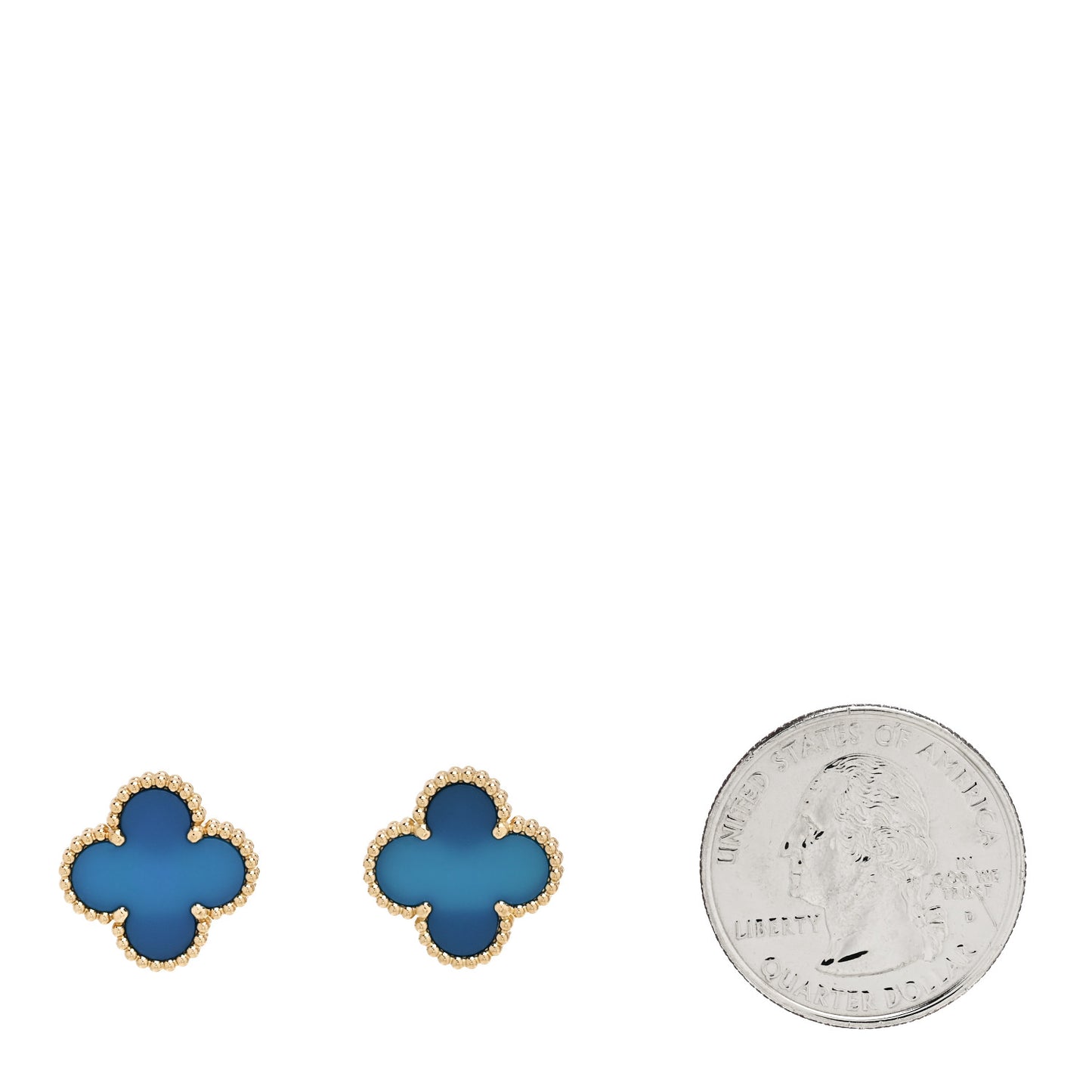 18K Yellow Gold Blue Agate Vintage Alhambra Earrings