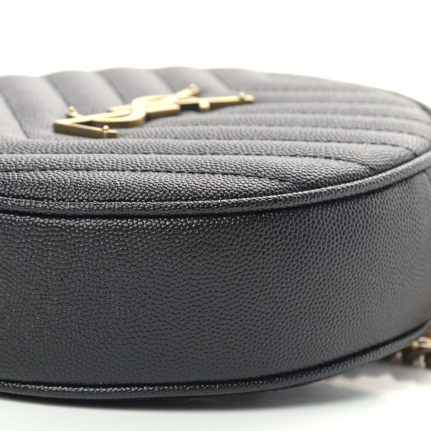 Saint Laurent Grain De Poudre Matelasse Chevron Quilted Round Vinyle Camera Bag Black 9 of 9