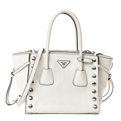 Prada Glace Calf Studded Twin Pocket Tote White 1 of 9