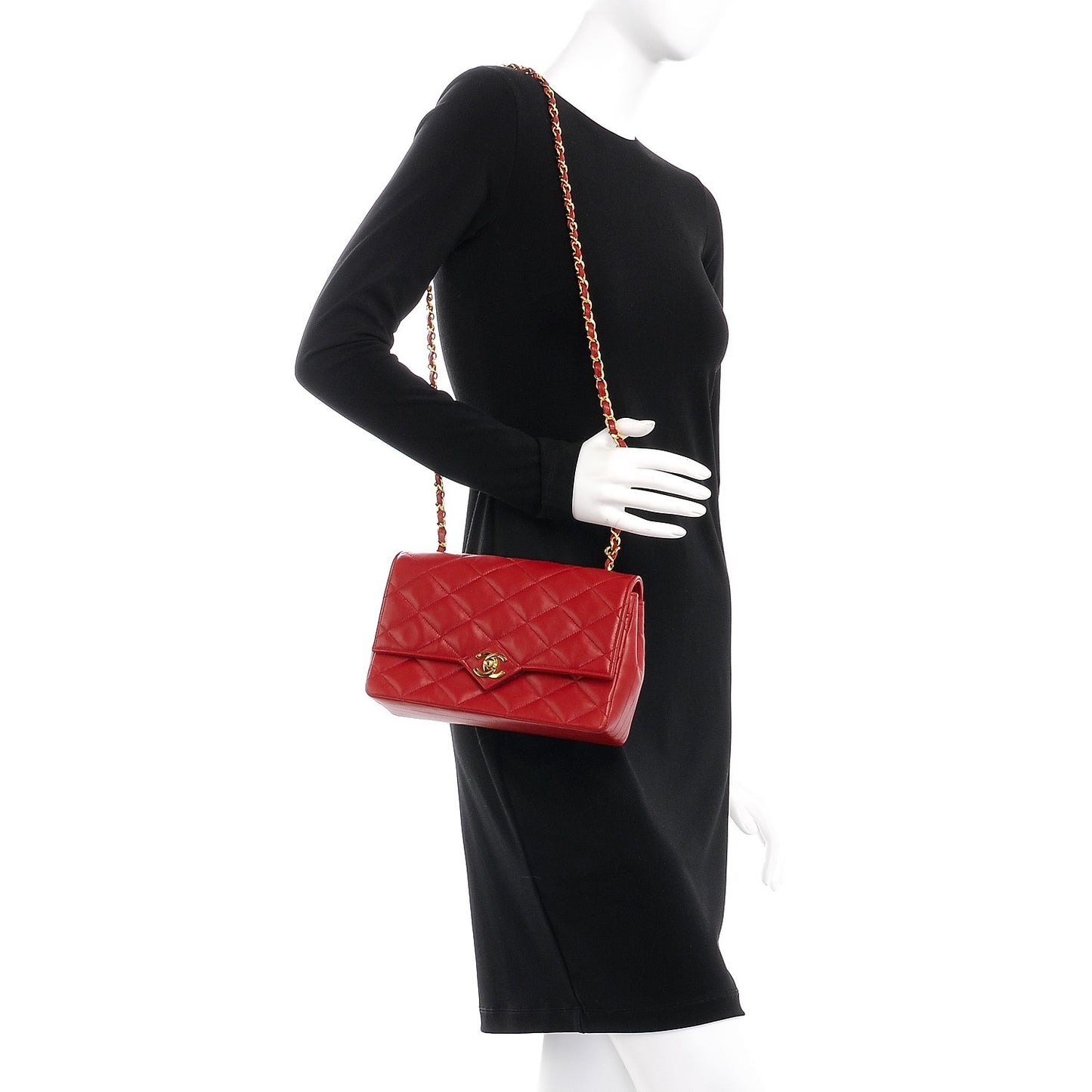 Lambskin Quilted Medium Single Flap Red