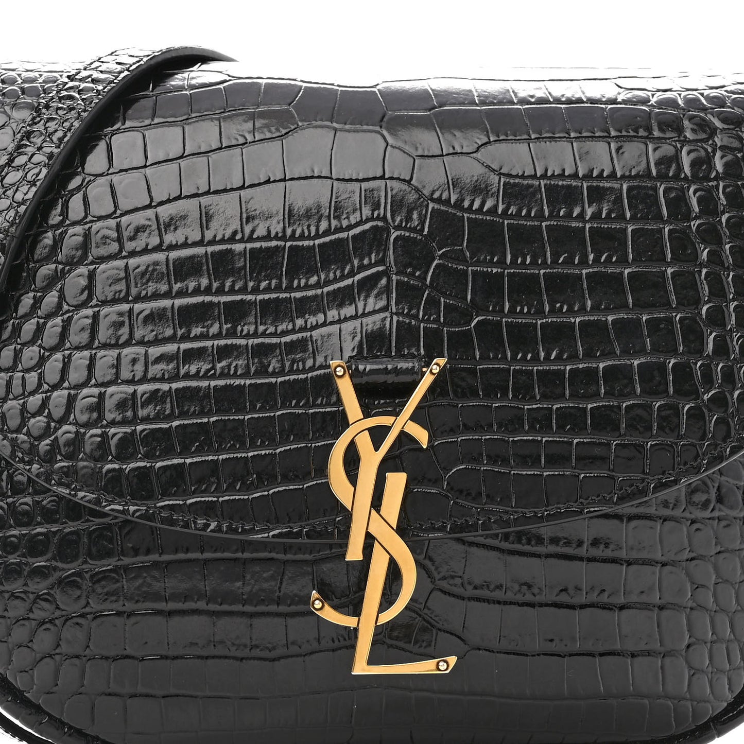Crocodile Embossed Calfskin Monogram Medium Kaia Satchel Black