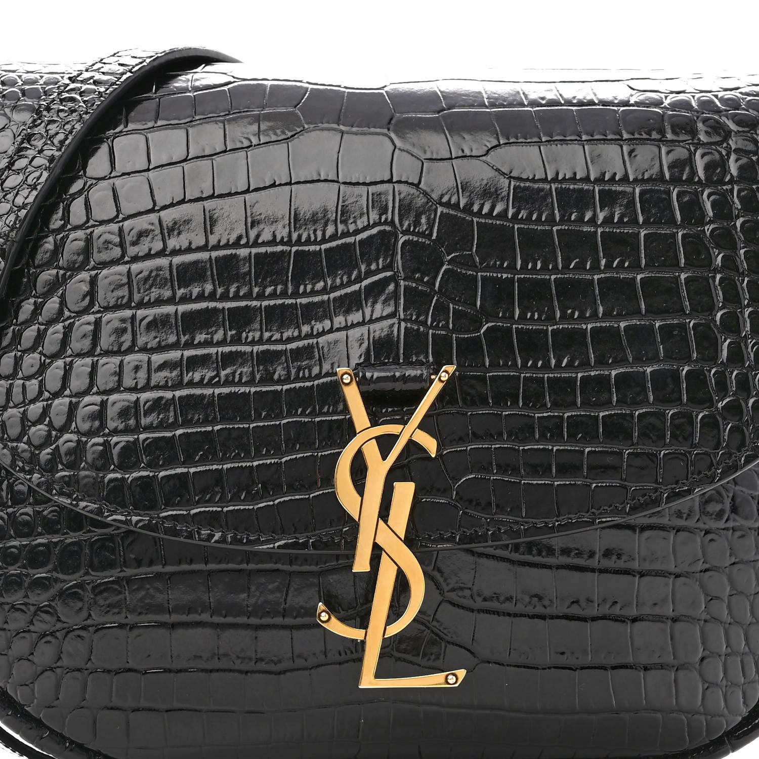 Saint Laurent Crocodile Embossed Calfskin Monogram Medium Kaia Satchel Black 7 of 9