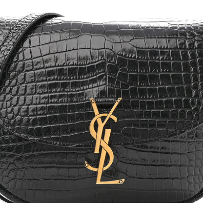 Saint Laurent Crocodile Embossed Calfskin Monogram Medium Kaia Satchel Black 7 of 9
