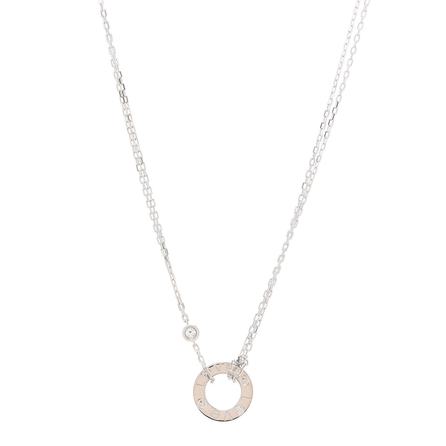 18K White Gold 2 Diamond LOVE Necklace