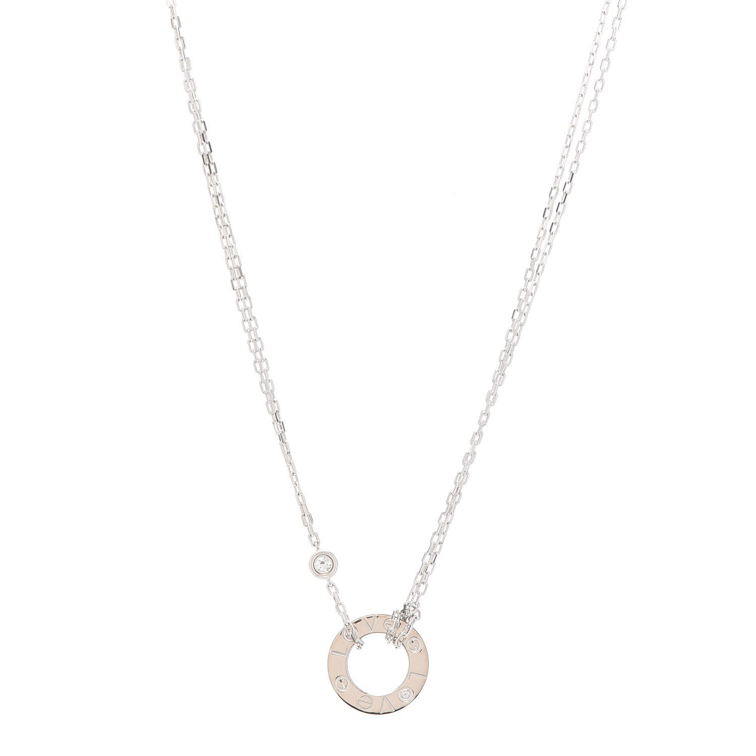 Cartier 18K White Gold 2 Diamond LOVE Necklace 1 of 5